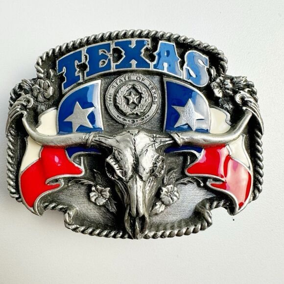 1995 Siskiyou Republic of Texas Longhorn Texas Flag Lone Star State Belt Buckle - Picture 1 of 6